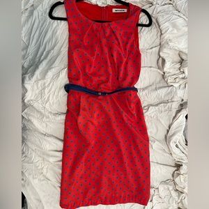 Size medium red dress with navy polka dots